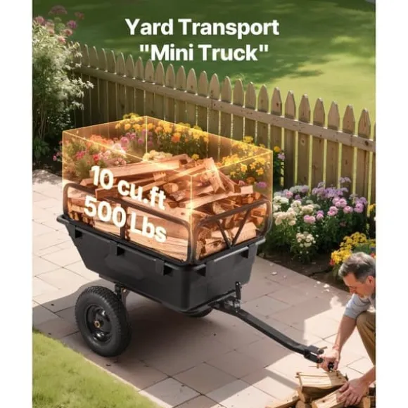 Dump Trailer 10 cu. ft, 500 lbs trækbare plastikhavetrailervogn, til ATV