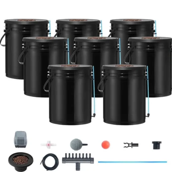 DWC Hydroponics dyrkessystem, Deep Water Culture, 8 spande med luftpumpe, effektiv vandkultur, let at bruge