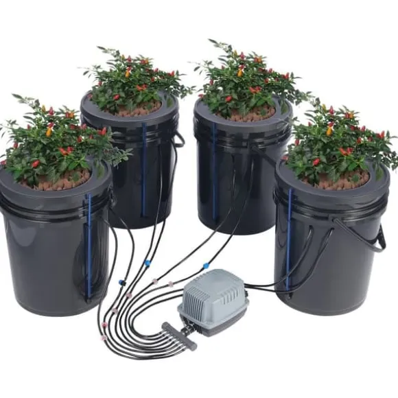 DWC Hydroponics Vækstsystem, Dybvandskultur med Top Drip, 4 Spande, Effektiv Vækst, Hydroponisk Havearbejde