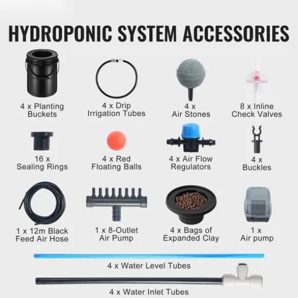 DWC Hydroponics Vækstsystem, Dybvandskultur med Top Drip, 4 Spande, Effektiv Vækst, Hydroponisk Havearbejde