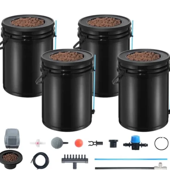 DWC Hydroponics Vækstsystem, Dybvandskultur med Top Drip, 4 Spande, Effektiv Vækst, Hydroponisk Havearbejde