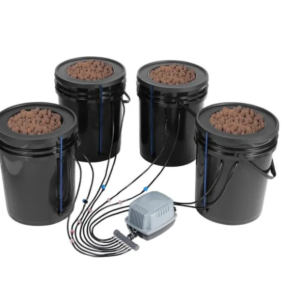 DWC Hydroponics Vækstsystem, Dybvandskultur med Top Drip, 4 Spande, Effektiv Vækst, Hydroponisk Havearbejde