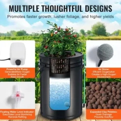 DWC Hydroponics Vækstsysten, Dybvandskultur med Top Drip, 2 Spande, Effektiv Vanding, Robust Design