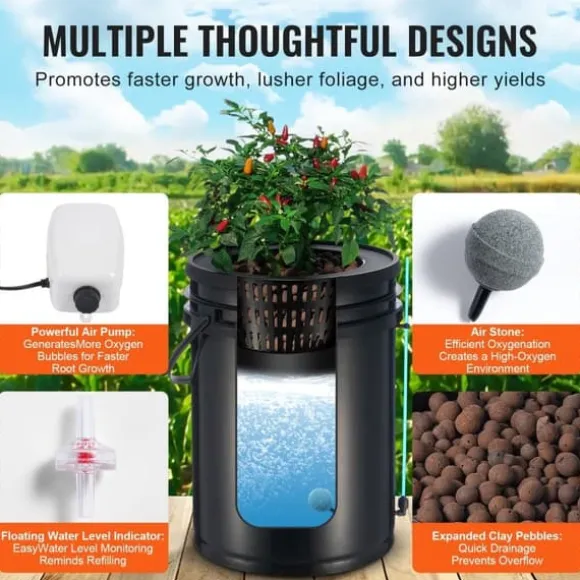 DWC Hydroponics Vækstsysten, Dybvandskultur med Top Drip, 2 Spande, Effektiv Vanding, Robust Design
