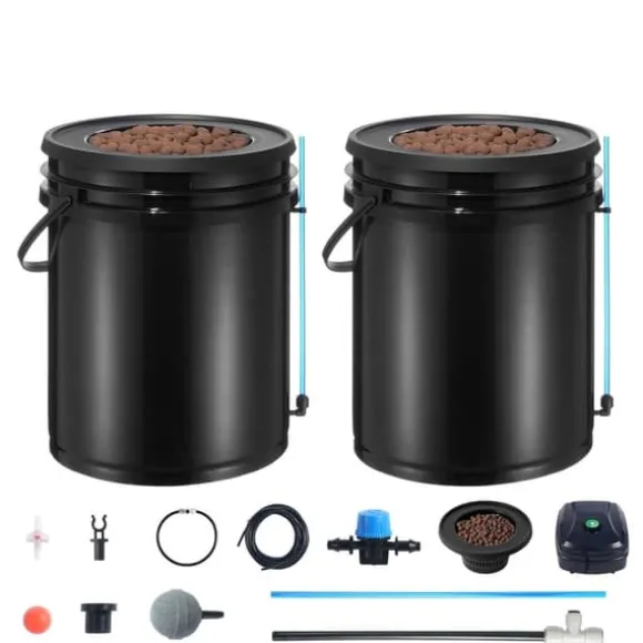 DWC Hydroponics Vækstsysten, Dybvandskultur med Top Drip, 2 Spande, Effektiv Vanding, Robust Design