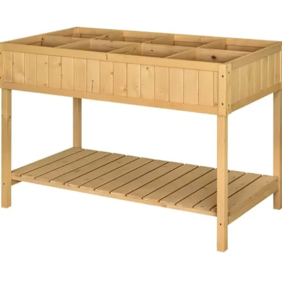 Dyrkningsbord med 8 rum & afløb, hylde, massivt grantræ, 110x46x76 cm
