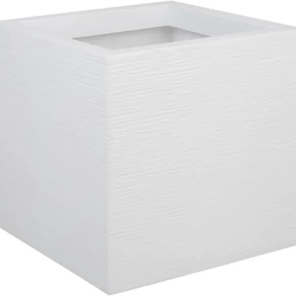 EDA PLASTIQUE Graphit Up fyrkantig blomma låda - 21 L - 29,5 x 29,5 x 29,5 cm - Vit cerusie