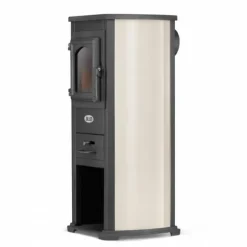 EKONOMIK LUX Multifunktionel Træbrændeovn - 6,6 kW, Kogeplade, Rød/Beige/Antracit