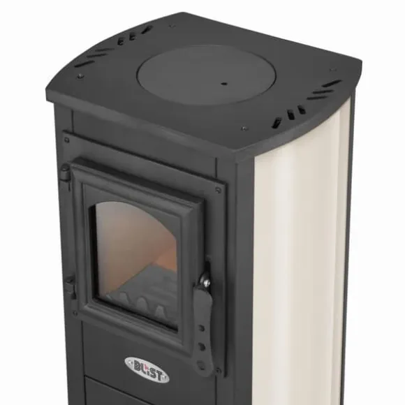 EKONOMIK LUX Multifunktionel Træbrændeovn - 6,6 kW, Kogeplade, Rød/Beige/Antracit