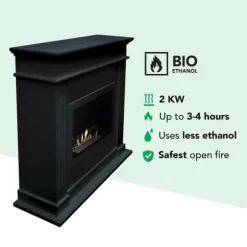 Elda BRI-MDB bioethanol pejs - Sort MDF pejsestel - 1,5 KW varme