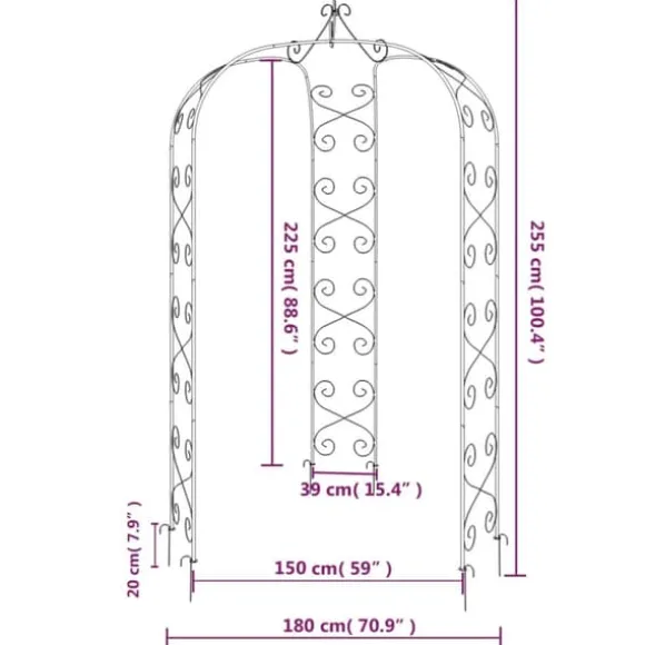 Elegant havebue i stål - Ideel til roser og klatreplanter | Ø180x255 cm | Farve: Sort