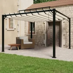 Elegant pavillon 3x3 m med justerbart lameltag | Farve: Creme | Materiale: Aluminium og stof