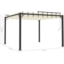 Elegant pavillon 3x3 m med justerbart lameltag | Farve: Creme | Materiale: Aluminium og stof