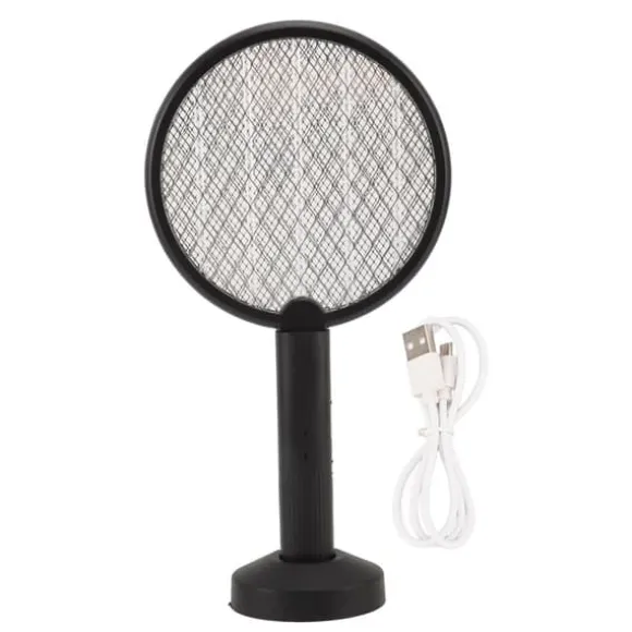 Elektrisk Bug Swatter USB Opladning Rund Flue Killer til Courtyard Kitchen Sort