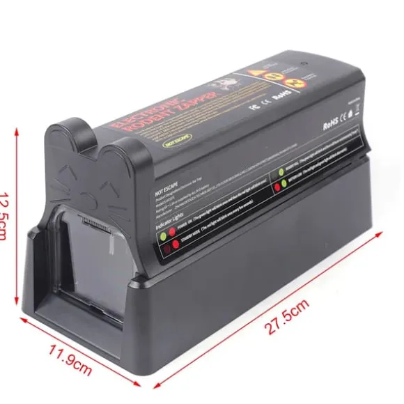 Elektrisk rottefælde - Elektronisk muse- og rottefælde - 220V 60Hz - Elstød 7000V - Adapter 6V/1A - Plast - Sort