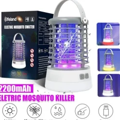 Elfeland 500-1000V Power Grid LED Elektrisk Mosquito Killer Light med UV-lys Myggefælde Udendørs IP65 Vandtæt USB Genopladelig （Grå / sort）