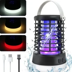 Elfeland 500-1000V Power Grid LED Elektrisk Mosquito Killer Light med UV-lys Myggefælde Udendørs IP65 Vandtæt USB Genopladelig （Grå / sort）
