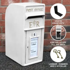 Engelsk postkasse - hvid | Royal Mail Låst postkasse Bryllupsdekoration Dåpsdekorationer Havedekorationer Begivenheder Britisk