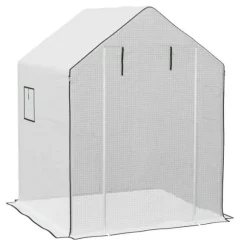 Erstatningsfolie PE 140x143x190 cm, UV-beskyttelse, rulleport & sidevinduer – til drivhus/tomathus, hvid