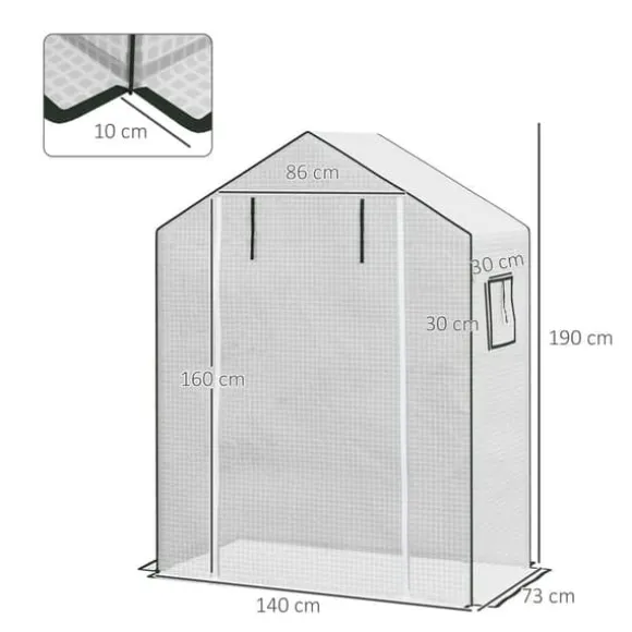 Erstatningsfolie PE 140x73x190 cm, UV-beskyttelse, rulleport & sidevinduer – til drivhus/tomathus, hvid