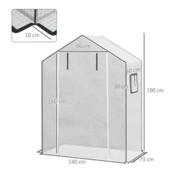 Erstatningsfolie PE 140x73x190 cm, UV-beskyttelse, rulleport & sidevinduer – til drivhus/tomathus, hvid