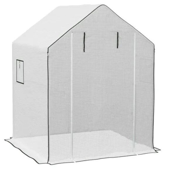 Erstatningsfolie PE 140x143x190 cm, UV-beskyttelse, rulleport & sidevinduer – til drivhus/tomathus, hvid