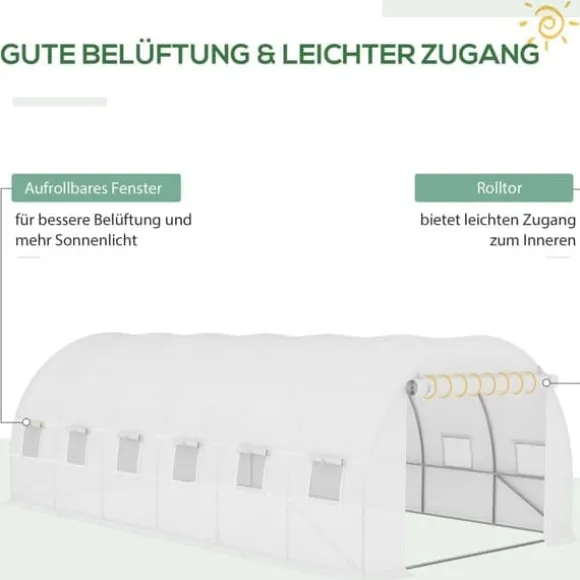 Erstatningsfolie 600x300x200 cm, frontdør & 12 vinduer, rivestærk UV-PE – drivhustunnel, hvid