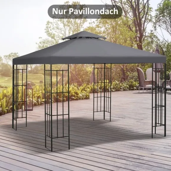 Erstatningstag 3x3 m til metalpavillon, vejrbestandigt polyester, mørkegrå