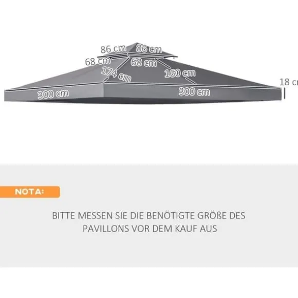 Erstatningstag 3x3 m til metalpavillon, vejrbestandigt polyester, mørkegrå