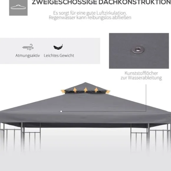 Erstatningstag 3x3 m til metalpavillon, vejrbestandigt polyester, mørkegrå