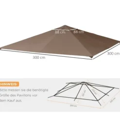 Erstatningstag 2,93x2,93 m til pavillon, polyester, kaffe