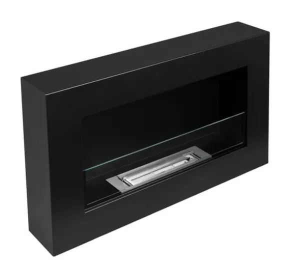 Ethanol pejs med glas pejse Bio pejs hængende bio pejs Bioethanol brænder 65 cm x 40 cm x 12 cm BOX Mat sort økologisk pejs