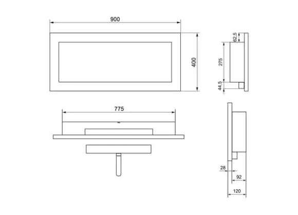 Ethanol pejs Pejs Bio pejs Hængende bioethanolbrænder 90 x 40 x 12 cm sort mat sort økologisk pejs
