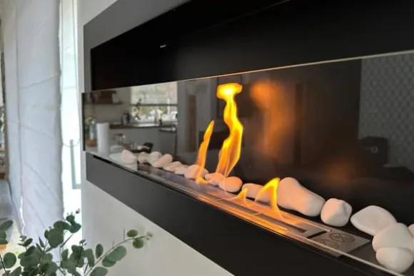 Ethanol pejs Pejs Bio-pejs Hængende biopejs sort med glas Bioethanolbrænder 90 cm x 40 cm x 12 cm økologisk pejs