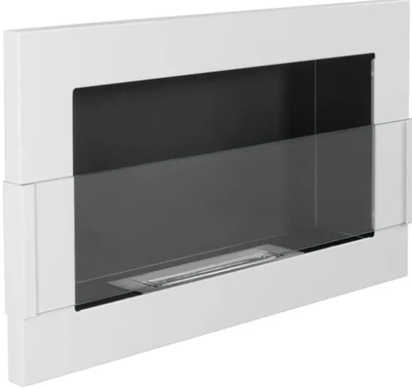 Ethanol pejs Pejs Biopejs Vægmonteret bioethanol pejs Bioethanolbrænder 65 x 40 x 12 cm hvid blank med glas økologisk pejs
