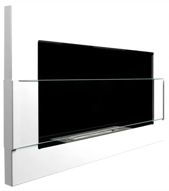 Ethanol pejs Pejs Bio-pejs Vægmonteret biopejs Bioethanolbrænder 65 x 40 x 12 cm hvid blank med glas økologisk pejs