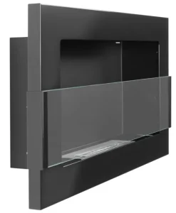 Ethanol pejs Pejs Biopejs Vægmonteret bioethanol pejs Bioethanolbrænder 65 x 40 x 12 cm blank sort med glas