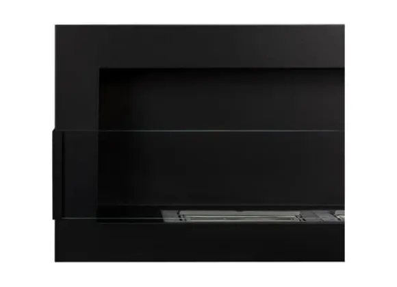 Ethanol vægmonteret biopejs ethanol vægmonteret biopejs 120x40x12 cm mat sort med glas økologisk pejs