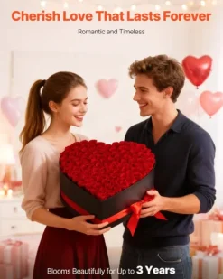 Evighedsroser - Hjerteformet Roseboks - 100 Stk Konserverede Roser - Langtidsholdbar Gaveidé - Til Fødselsdag/Valentinsdag/Jubilæum - Rød