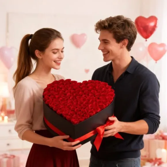 Evighedsroser - Hjerteformet Roseboks - 100 Stk Konserverede Roser - Langtidsholdbar Gaveidé - Til Fødselsdag/Valentinsdag/Jubilæum - Rød