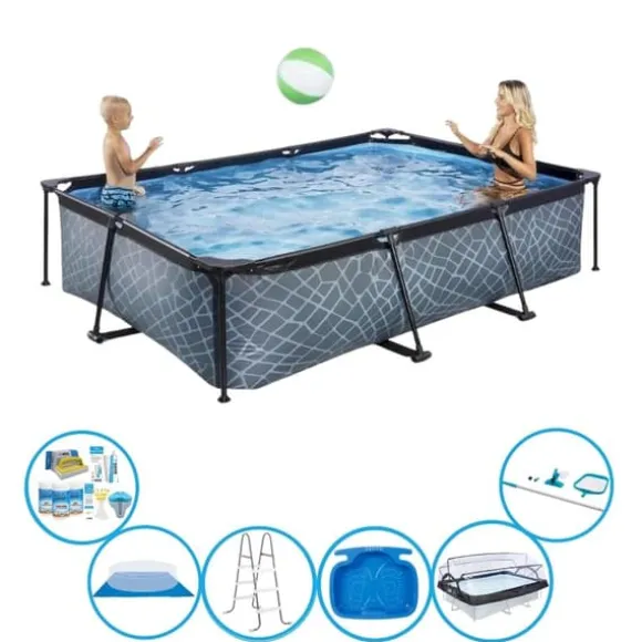 EXIT Swimming Pool Stone Grey - 300x200x65 cm - Rammebassin - Med tilbehør