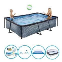 EXIT Swimming Pool Stone Grey - 300x200x65 cm - Rammepool - Komplet poolpakke