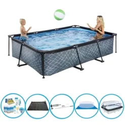 EXIT Swimming Pool Stone Grey - 300x200x65 cm - Rammebassin - Med tilbehør