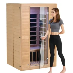 Far Infrarød Træ Sauna, Hjemmespa til 2 Personer, 1800W, Hurtig Opvarmning, Digital Temperaturkontrol, Wellnessoplevelse