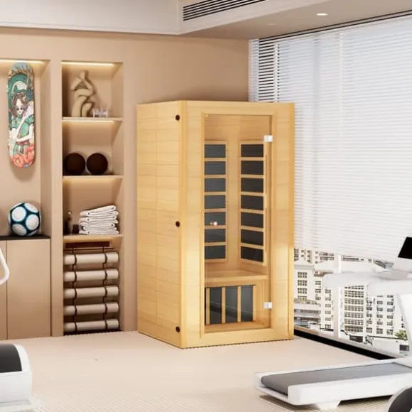 Far Infrared Træ Sauna 1-2 Personer, 1400W, Hjemmespa, Energibesparende, Hurtig Opvarmning