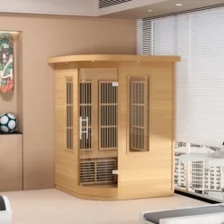 Far Infrared Træ Sauna til Hjemmet, Spa til 2 Personer, 1850W, Effektiv og Energibesparende