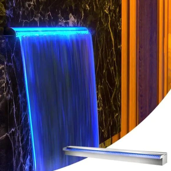 Farverigt LED-vandfald til swimmingpool i rustfrit stål, størrelse 120x11,5x8 cm - giver en fantastisk atmosfære!