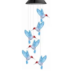 Farveskiftende Solar Fugle Vindklokke Lys til Havebalkon - Vandtæt LED Udendørs Vindklokke med Little Bluebird