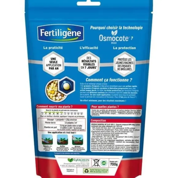 FERTILIGeNE - Långvarigt gödningsmedel Osmocote max Geraniums, Dipladenias, Surfinias 700g