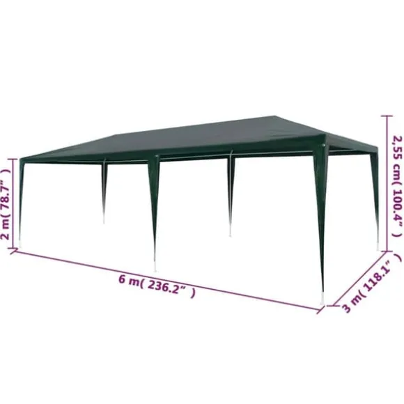 Festtelt 3x6 m - UV- & vandafvisende polyethylen | Farve: Grøn | Størrelse: 3x6 m